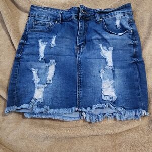 Wax Jean Blue Distressed Mini Skirt